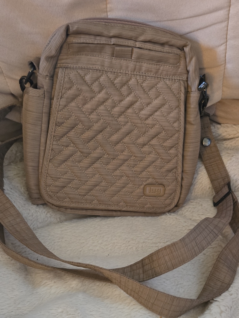 lug Quilted Messenger Crossbody Bag in Beige